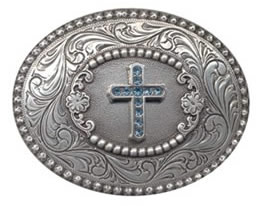Buckle with Blue Rhinestone cross in center